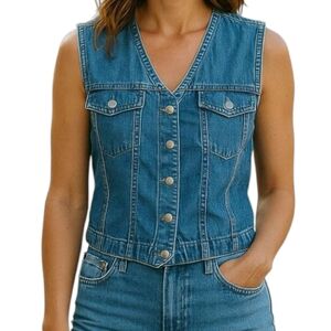 Vintage Mushroom Painted Passports Denim Sleeveless  Frog Vest